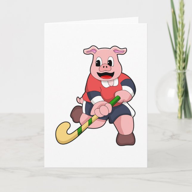 Pig at Hockey with Hockey bat Card (Front)