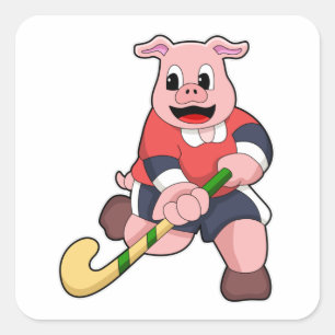Pig at Hockey with Hockey bat Square Sticker
