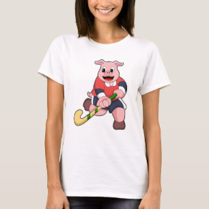 Pig at Hockey with Hockey bat T-Shirt