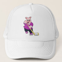 Pig at Ice hockey with Ice hockey stick