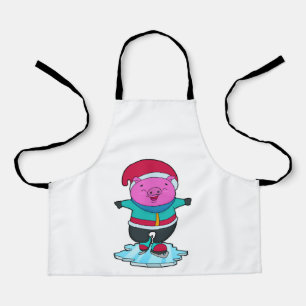 Pig at Ice skating with Ice skates & Hat Apron