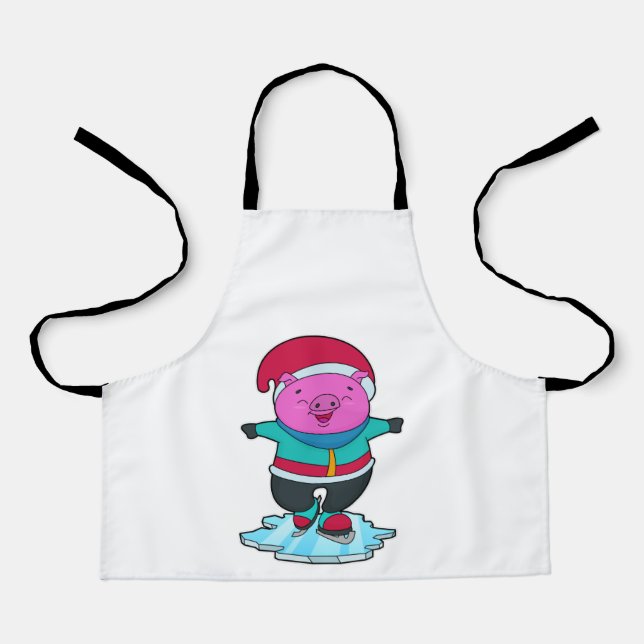 Pig at Ice skating with Ice skates & Hat Apron (Front)