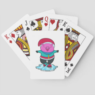 Pig at Ice skating with Ice skates & Hat Playing Cards
