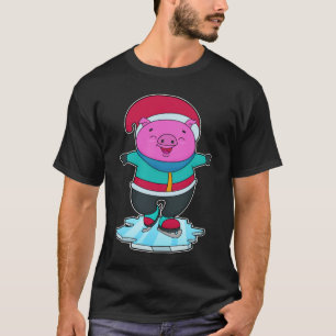 Pig at Ice skating with Ice skates & Hat T-Shirt