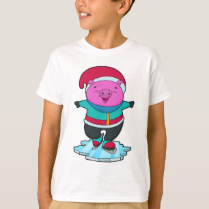 Pig at Ice skating with Ice skates & Hat T-Shirt