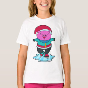 Pig at Ice skating with Ice skates & Hat T-Shirt