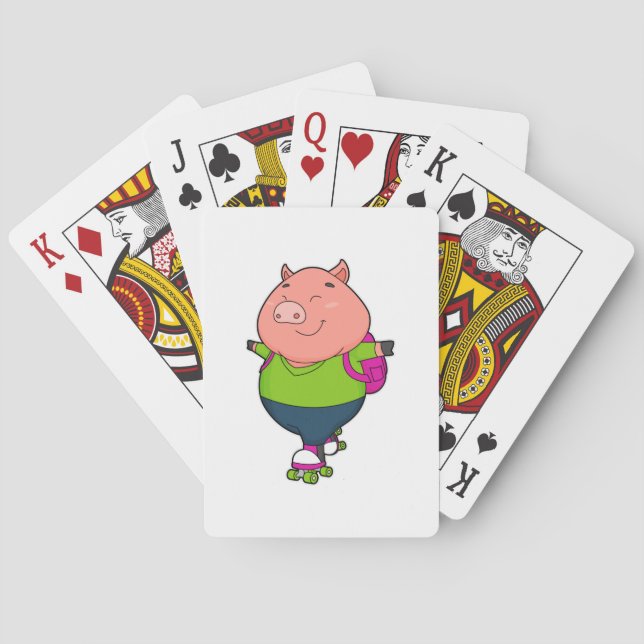 Pig at Inline skating with Roller skates Playing Cards (Back)