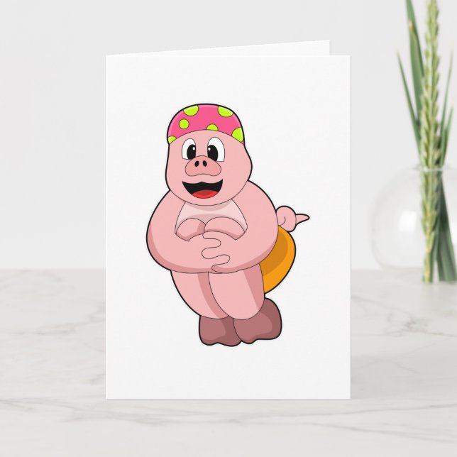 Pig at Jumping into Water Card (Front)