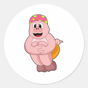 Pig at Jumping into Water Classic Round Sticker