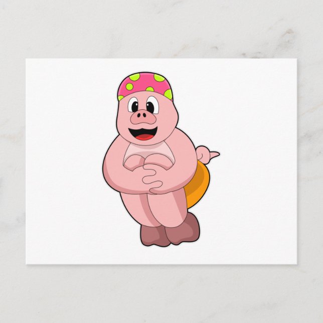 Pig at Jumping into Water Postcard (Front)