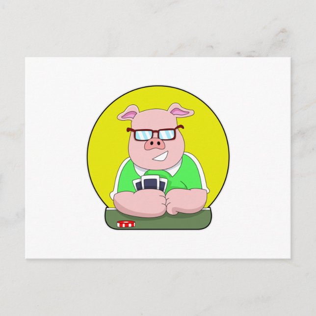 Pig at Poker with Cards (Front)