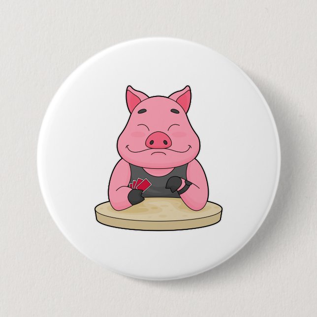 Pig at Poker with Poker cards 3 Inch Round Button (Front)