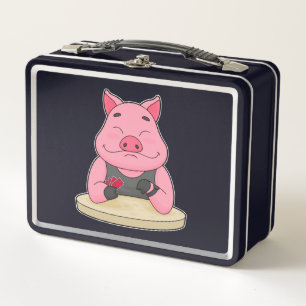 Pig at Poker with Poker cards Metal Lunch Box