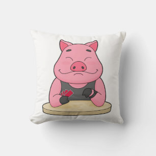 Pig at Poker with Poker cards Throw Pillow