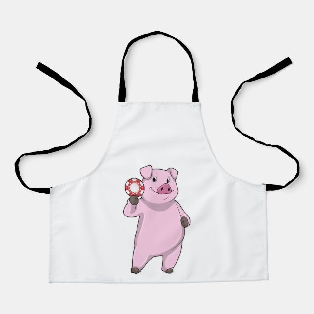 Pig at Poker with Poker chips Apron (Front)