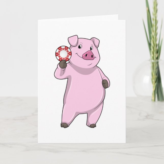 Pig at Poker with Poker chips Card (Front)