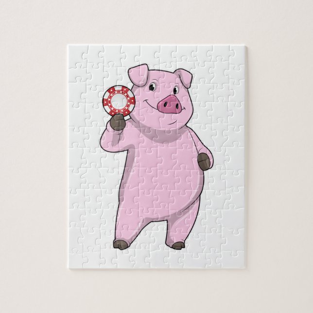 Pig at Poker with Poker chips Jigsaw Puzzle (Vertical)