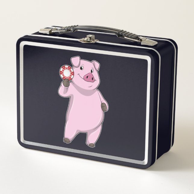 Pig at Poker with Poker chips Metal Lunch Box (Front)