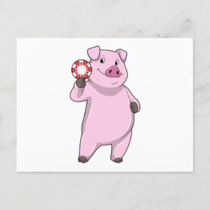Pig at Poker with Poker chips Postcard