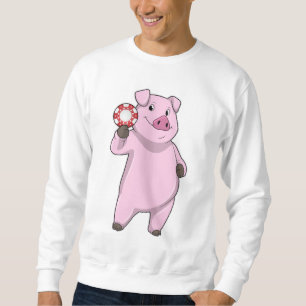 Pig at Poker with Poker chips Sweatshirt
