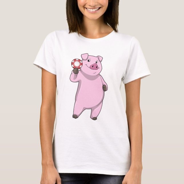 Pig at Poker with Poker chips T-Shirt (Front)