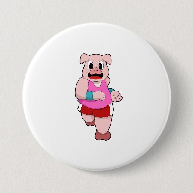 Pig at Running 3 Inch Round Button (Front)