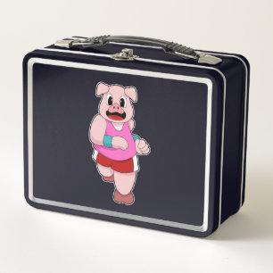 Pig at Running Metal Lunch Box