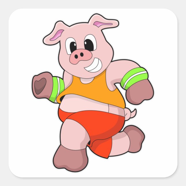 Pig at Running Square Sticker (Front)