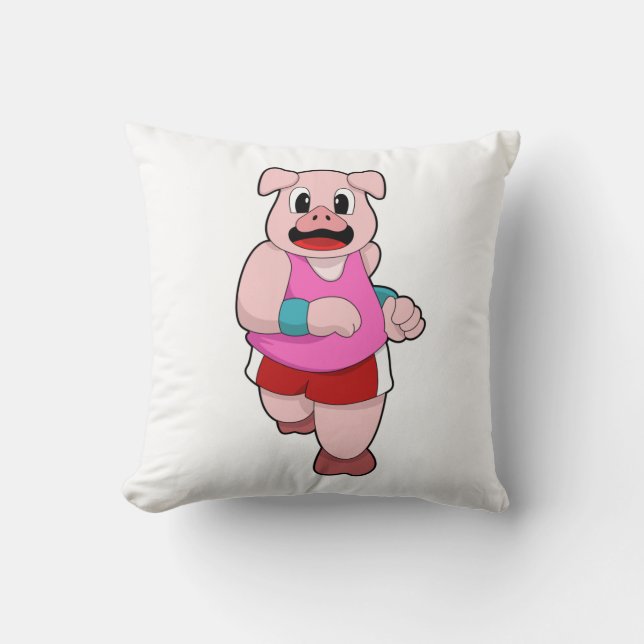 Pig at Running Throw Pillow (Front)