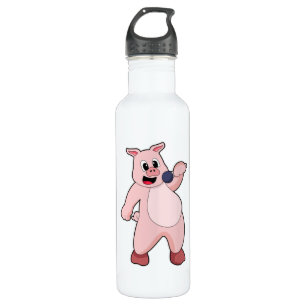 Pig at Singing with Microphone 710 Ml Water Bottle