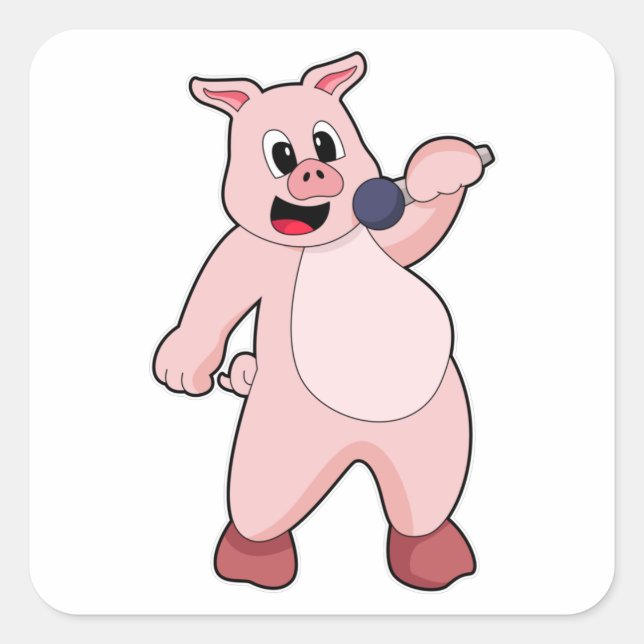 Pig at Singing with Microphone Square Sticker (Front)