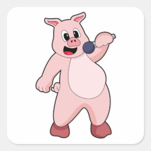 Pig at Singing with Microphone Square Sticker