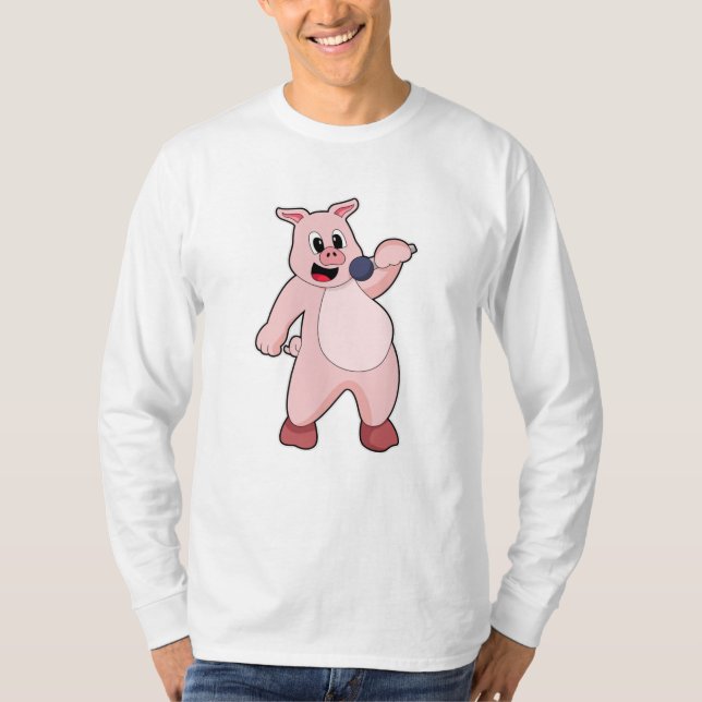Pig at Singing with Microphone T-Shirt (Front)