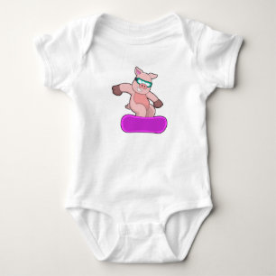 Pig at Snowboard Sports & Ski goggles Baby Bodysuit
