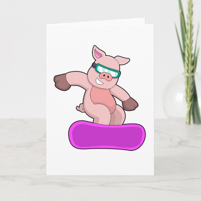 Pig at Snowboard Sports & Ski goggles Card (Front)