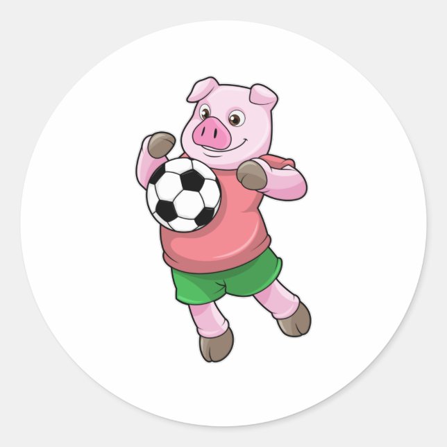 Pig at Soccer Sports Classic Round Sticker (Front)