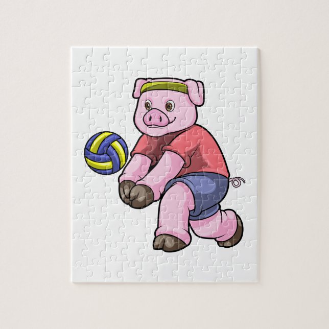Pig at Sports with Volleyball Jigsaw Puzzle (Vertical)