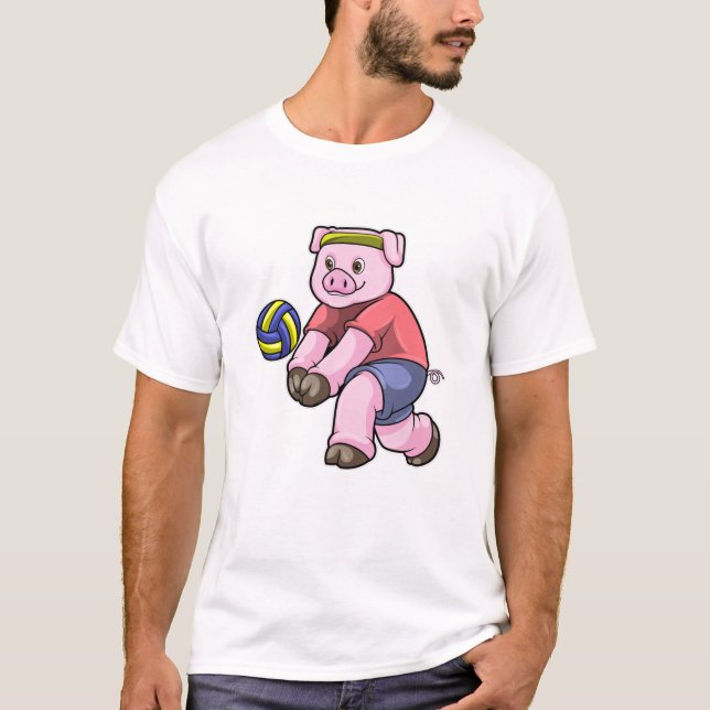 Pig at Sports with Volleyball T-Shirt (Front)