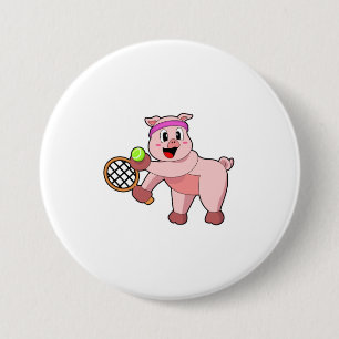 Pig at Tennis with Tennis racket 3 Inch Round Button