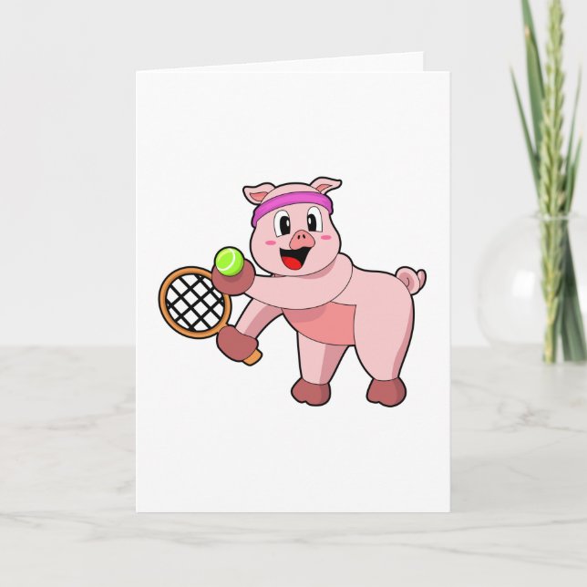 Pig at Tennis with Tennis racket Card (Front)