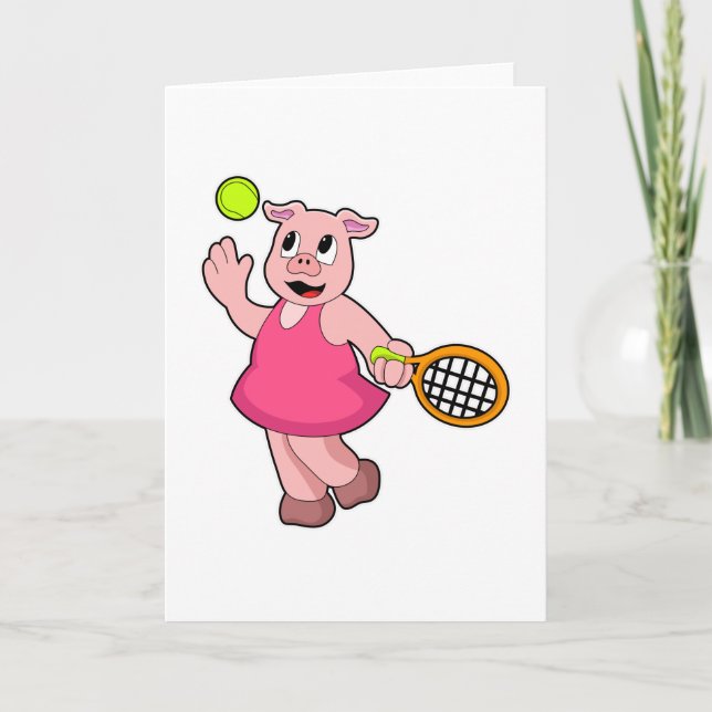 Pig at Tennis with Tennis racket Card (Front)