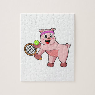 Pig at Tennis with Tennis racket Jigsaw Puzzle