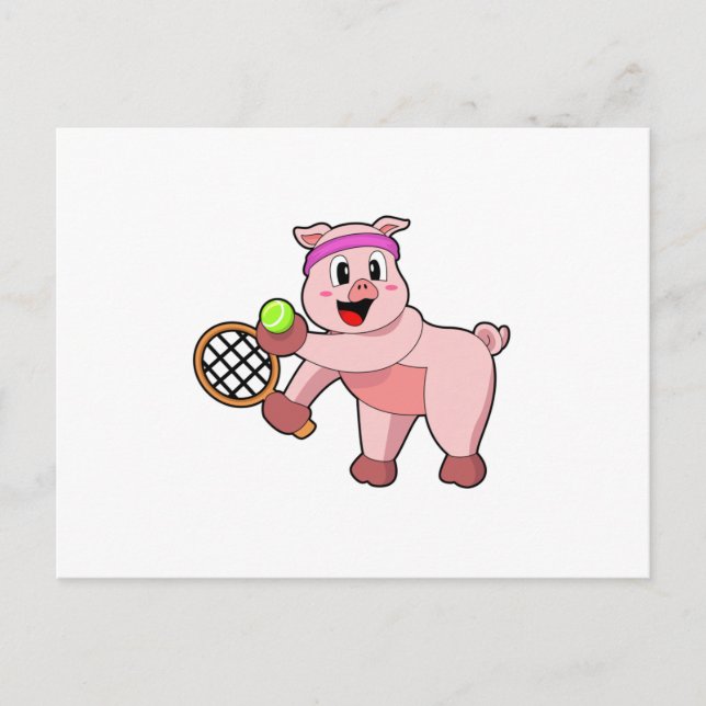 Pig at Tennis with Tennis racket Postcard (Front)