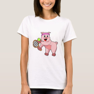 Pig at Tennis with Tennis racket T-Shirt