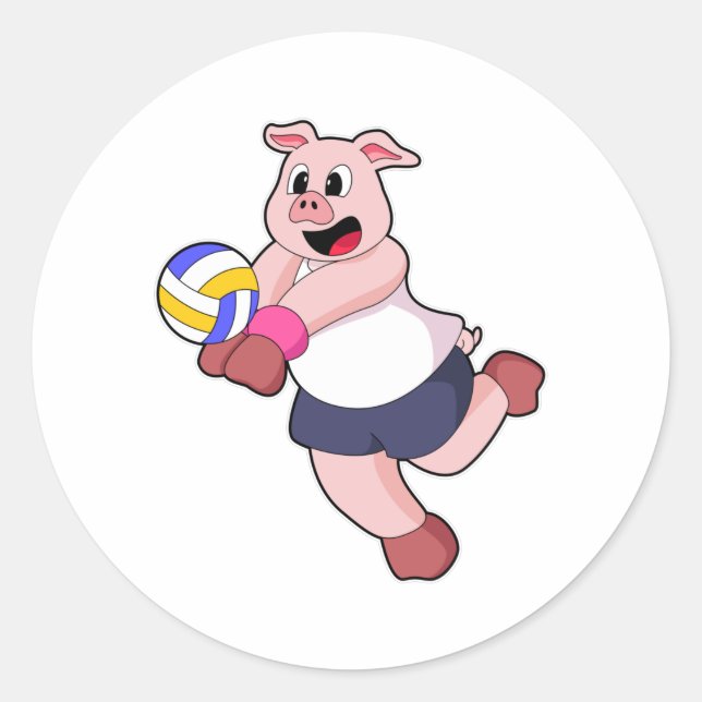 Pig at Volleyball Sports Classic Round Sticker (Front)