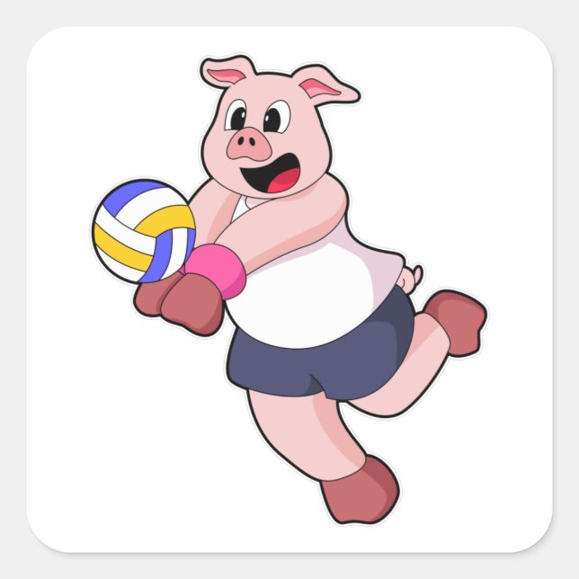 Pig at Volleyball Sports Square Sticker (Front)