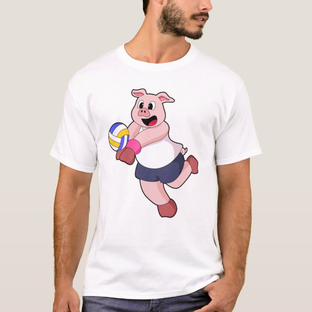 Pig at Volleyball Sports T-Shirt (Front)