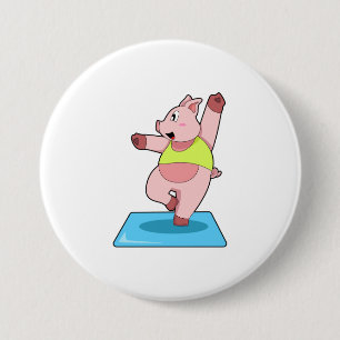 Pig at Yoga Fitness 3 Inch Round Button