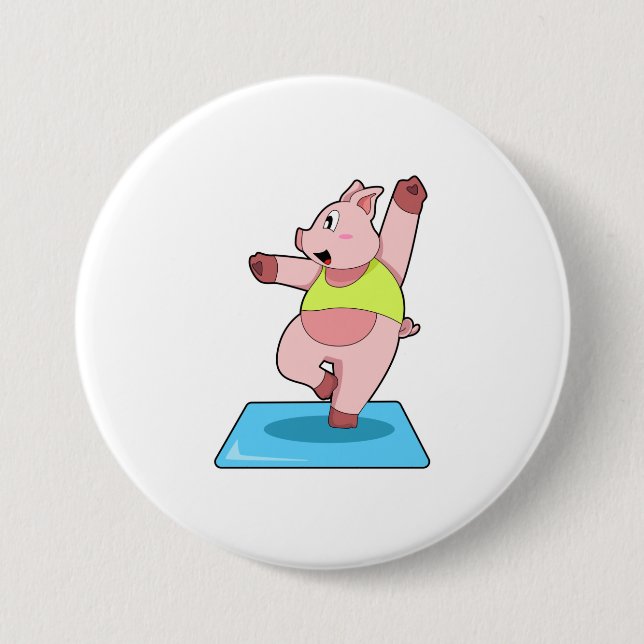 Pig at Yoga Fitness 3 Inch Round Button (Front)