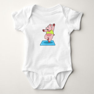Pig at Yoga Fitness Baby Bodysuit